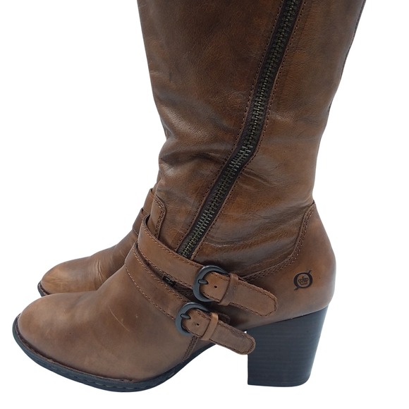 Born Milari Knee High Riding Boots Leather Buckle Accent Heel Brown Women's‎ 9.5 - Picture 7 of 12